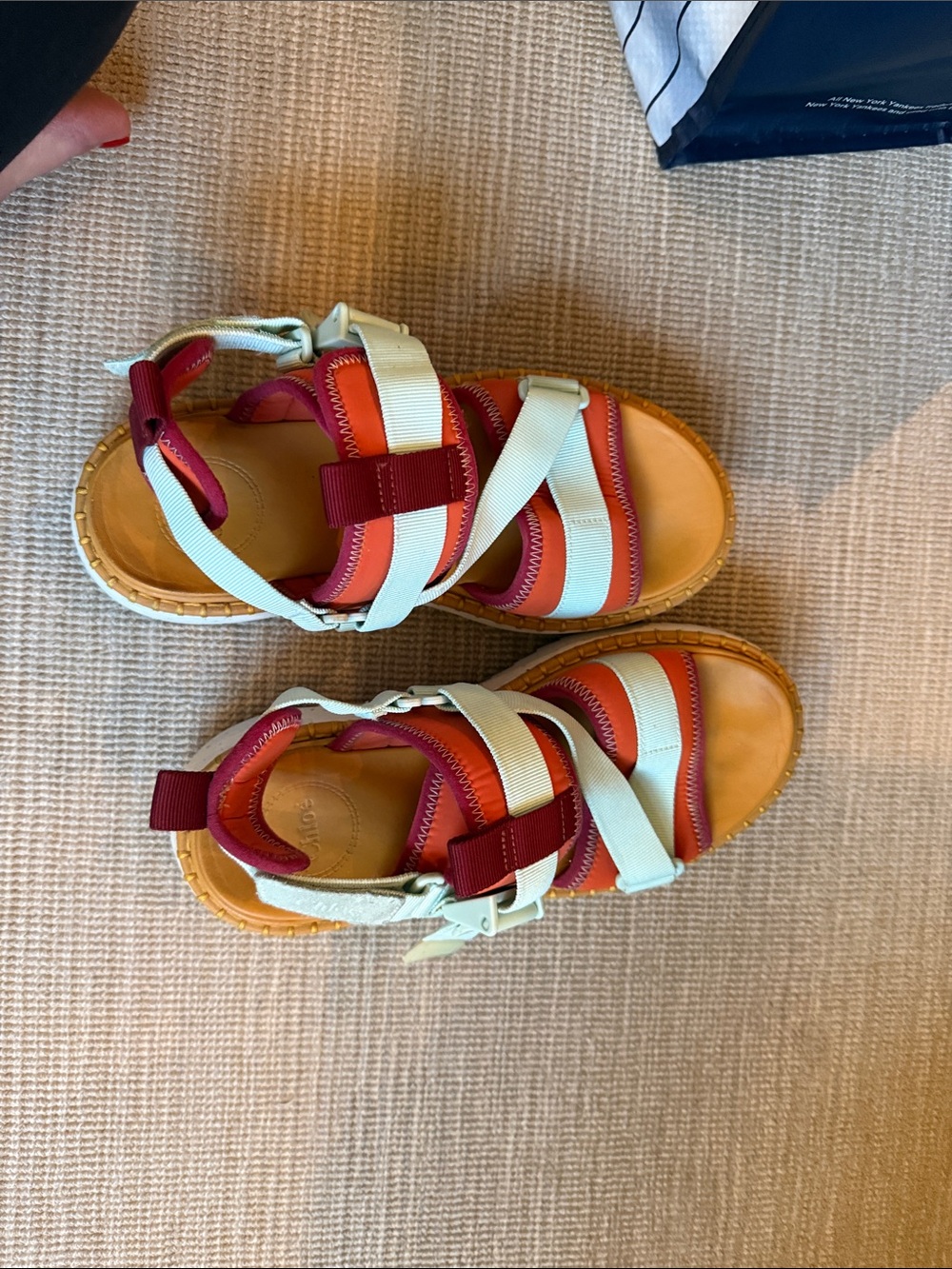 Chloe Colorblock Sandals in Orange, Light Blue & Maroon - Picture 4 of 4